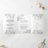 Rustikale Dusty Blue Elfenbeinblume auf einer Hoch Dreifach Gefaltete Einladung (Innenseite)