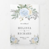 Rustikale Dusty Blue Elfenbeinblume auf einer Hoch Dreifach Gefaltete Einladung (Cover)