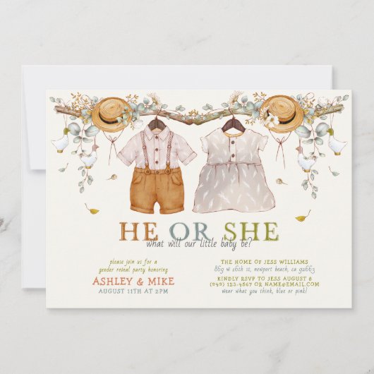 Rustikale Dusty Blue Floral Cotattcore Gender Reve Einladung (Vorderseite)