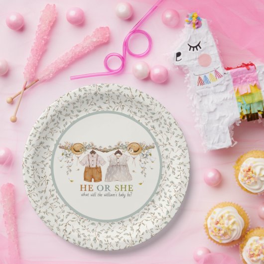 Rustikale Dusty Blue Floral Cotattcore Gender Reve Pappteller (Party)