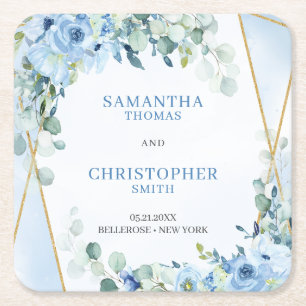 Rustikale Dusty Blue Floral Eukalyptus Goldgold Un Rechteckiger Pappuntersetzer