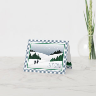Rustikale Dusty Blue Kariert Winter Woodland Snows Feiertagskarte