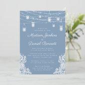 Rustikale Dusty Blue Lights Hochzeitsstimmung Einladung (Stehend Vorderseite)