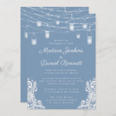 Rustikale Dusty Blue Lights Hochzeitsstimmung Einladung (Vorne/Hinten)