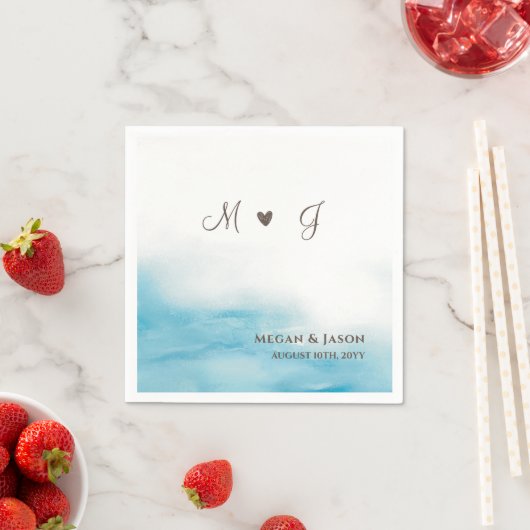 Rustikale dusty Blue Monogramm Beach Wedding Serviette (Beispiel)