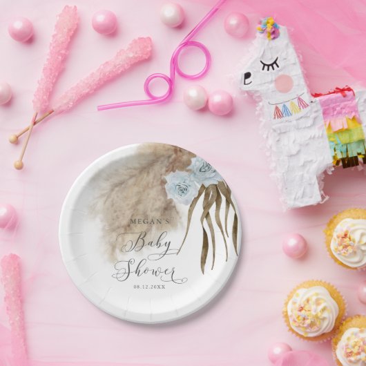 Rustikale Dusty Blue Pampas Grass Baby Dusche Pappteller (Party)