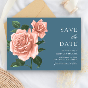 Rustikale Dusty Blue Peach Rose Hochzeit Save The Date