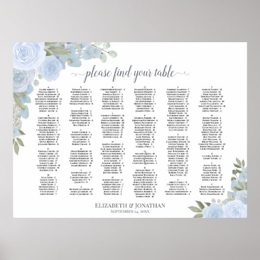 Rustikale Dusty Blue Rose Alphabetisches Seekarten Poster (Vorne)