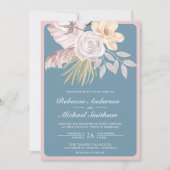 Rustikale Dusty Blue Rose Pink Floral QR Code Hoch Einladung (Vorderseite)