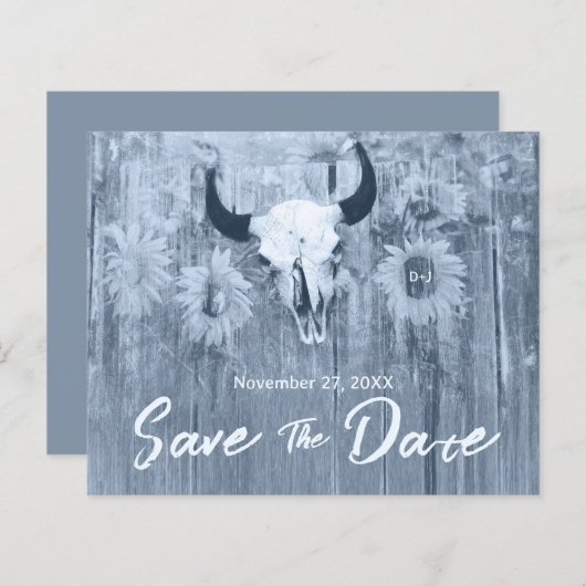 Rustikale Dusty Blue Sunflowers Bull Skull Budget (Vorne/Hinten)