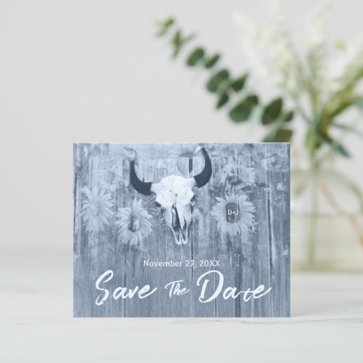 Rustikale Dusty Blue Sunflowers Bull Skull Budget (Stehend Vorderseite)