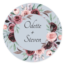 Rustikale Dusty Blue und Burgund Blooms Hochzeit