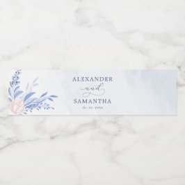 Rustikale Dusty Blue Watercolor Blätter GoldWeddin Wasserflaschenetikett