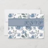 Rustikale Dusty Blue Watercolor Floral Wedding RSVP Karte (Vorderseite)