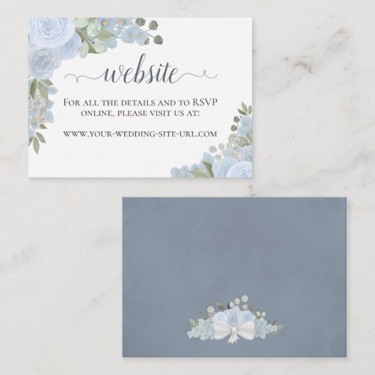 Rustikale Dusty Blue Watercolor Rose Hochzeitswebs Begleitkarte (Vorne/Hinten)