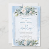 Rustikale Dusty Blue White Silver Rose Hochzeit Einladung (Vorderseite)