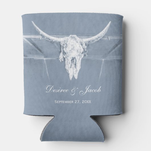 Rustikale Dusty Blue White Western Skull Wedding Dosenkühler (Rückseite)