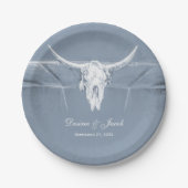Rustikale Dusty Blue White Western Skull Wedding Pappteller (Vorderseite)