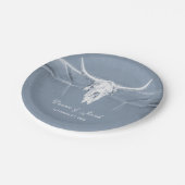 Rustikale Dusty Blue White Western Skull Wedding Pappteller (Schrägansicht)