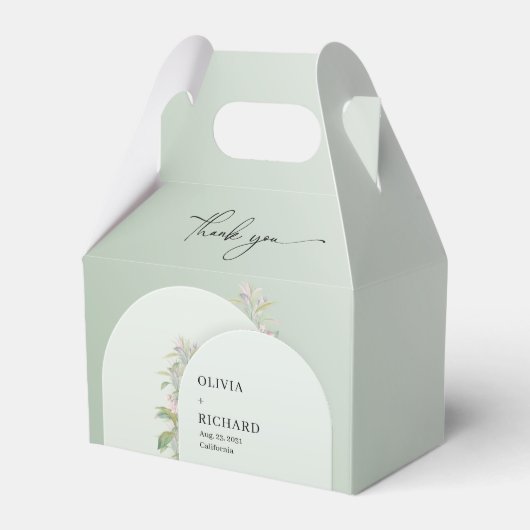 Rustikale, dusty grüne Blätter rösteln Blumenbogen Geschenkschachtel (Rückseite)