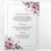 Rustikale Dusty Lila Floral QR Code Wedding Dreifach Gefaltete Einladung (Innen Erste Seite)