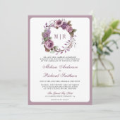 Rustikale Dusty Lila Floral QR Code Wedding Einladung (Stehend Vorderseite)