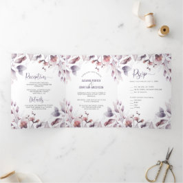 Rustikale Dusty Lila Mauve Pink Floral Wedding Dreifach Gefaltete Einladung