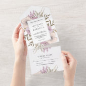 Rustikale Dusty Mauve Pink Blumenbouquet Wedding All In One Einladung (Abreißen)