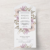 Rustikale Dusty Mauve Pink Blumenbouquet Wedding All In One Einladung (Innen Boden)