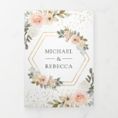 Rustikale Dusty Peach Floral Foto QR Code Hochzeit Dreifach Gefaltete Einladung (Cover)