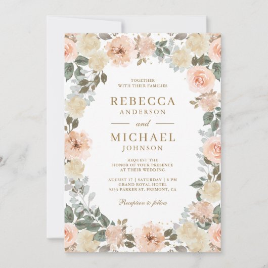 Rustikale Dusty Peach Floral QR Code Hochzeit Einladung (Vorderseite)