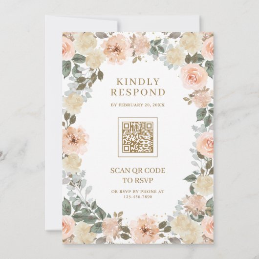 Rustikale Dusty Peach Floral QR Code Hochzeit Einladung (Rückseite)