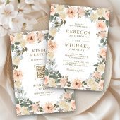 Rustikale Dusty Peach Floral QR Code Hochzeit Einladung