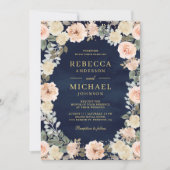 Rustikale Dusty Peach Floral QR Code Marine Hochze Einladung (Vorderseite)