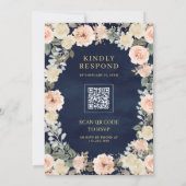 Rustikale Dusty Peach Floral QR Code Marine Hochze Einladung (Rückseite)