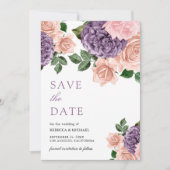 Rustikale Dusty Peach Lila Floral Wedding Save The Date (Vorderseite)
