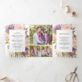 Rustikale Dusty Pflaume Lila Blush Pink Blumenzehe Dreifach Gefaltete Einladung (Innenseite)