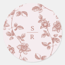 Rustikale Dusty Pink Floral Monogram Wedding Runder Aufkleber