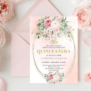 Rustikale Dusty Pink Rosen Gold Quinceañera Einlad Einladung
