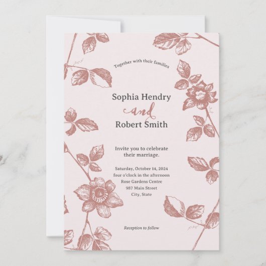Rustikale dusty Pink Whimsical Floral Wedding Einladung (Vorderseite)