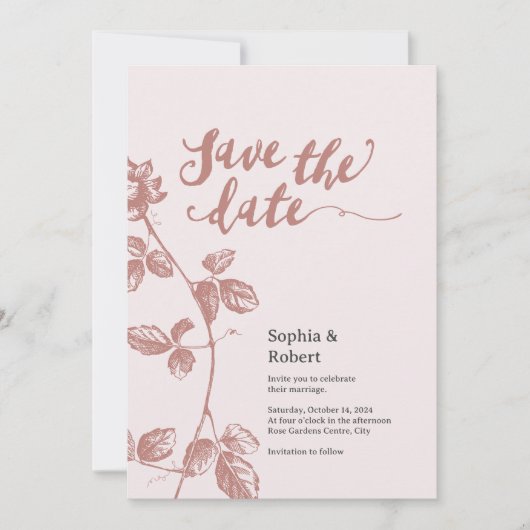 Rustikale dusty Pink Whimsical Floral Wedding Save The Date (Vorderseite)