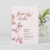 Rustikale dusty Pink Whimsical Floral Wedding Save The Date (Stehend Vorderseite)