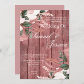 Rustikale Dusty Pink Wood Floral Wedding Einladung (Vorne/Hinten)