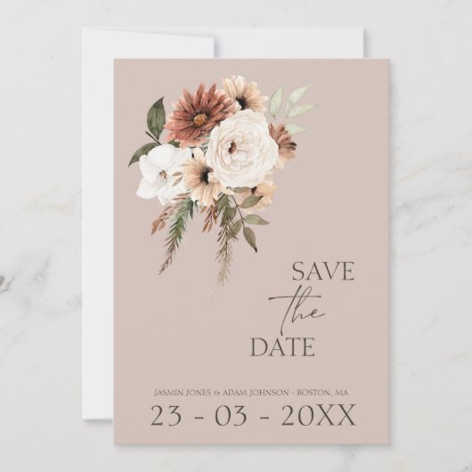 Rustikale dusty rosa Blumenhochzeit retten das Dat Save The Date (Vorderseite)