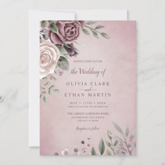 Rustikale Dusty Rose Blumenstrauß Pink Einladung (Vorderseite)