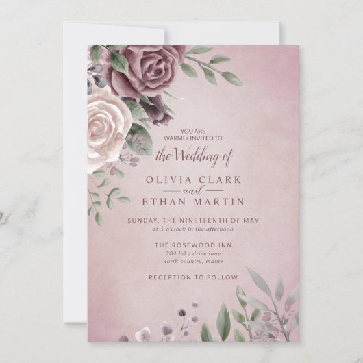 Rustikale Dusty Rose Blumenstrauß Pink Einladung (Vorderseite)