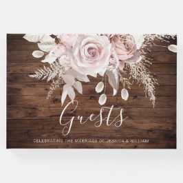 Rustikale Dusty Rose & Blush Blumenhochzeit Gästebuch