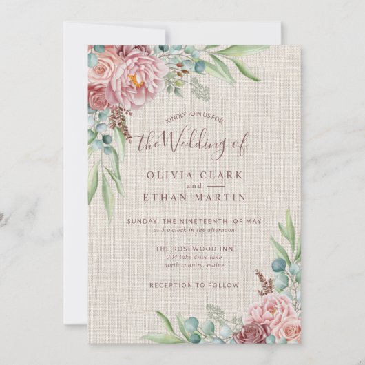 Rustikale Dusty Rose Boho Wasserfarben Einladung (Vorderseite)