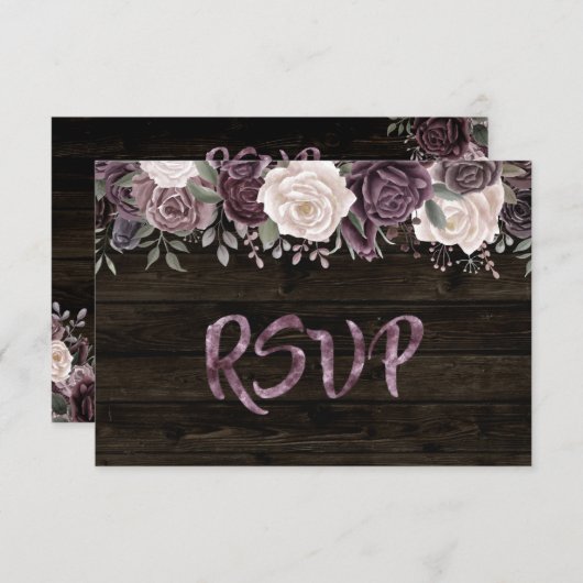 Rustikale Dusty Rose Floral auf dunklem Holz RSVP Karte (Vorne/Hinten)