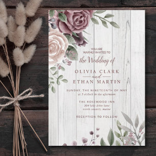 Rustikale Dusty Rose Floral Bouquet Wood Einladung